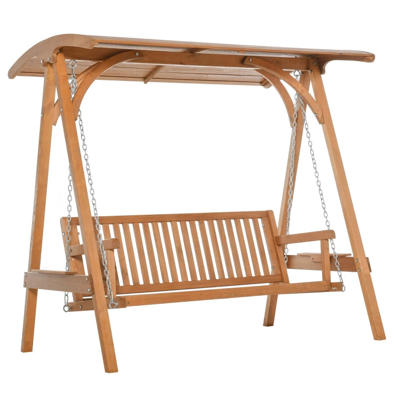3-Seater Wooden Swing Bench - Natural