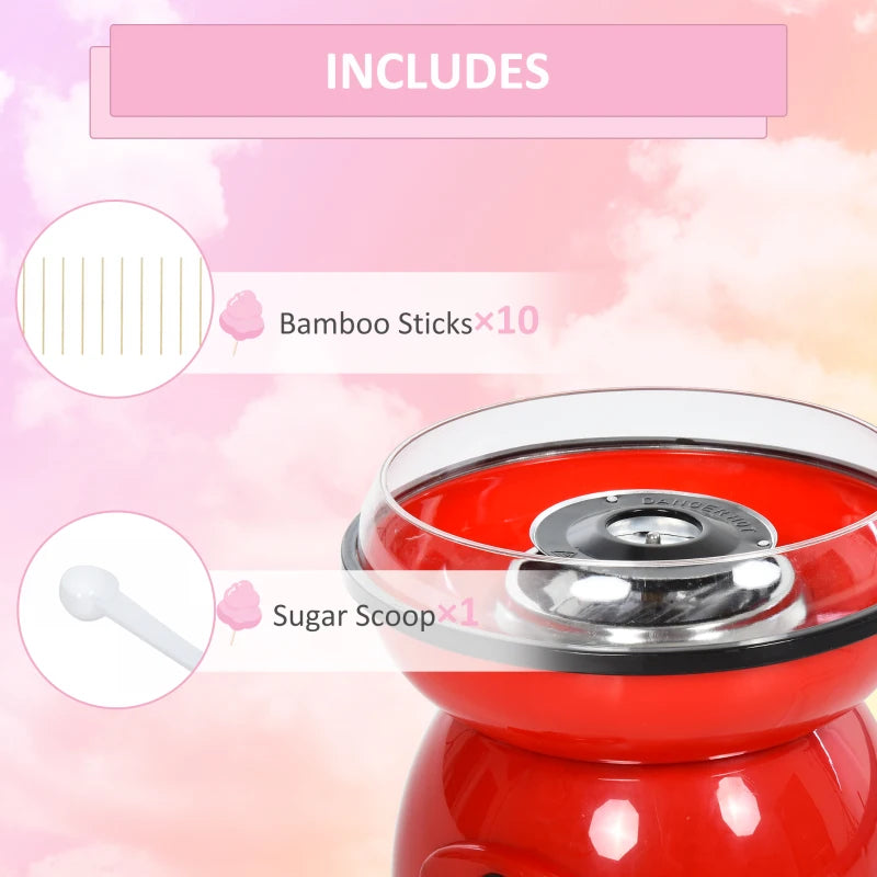 450W Electric Candyfloss Machine Kit - Non-Stick Plates, Fairground Fun for Kids & Adults, Perfect Party Gift, Red Metal Body & Accessories