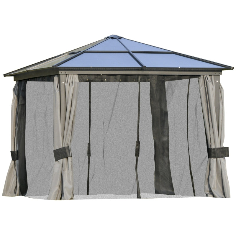 Deluxe 3x3m Garden Gazebo with Curtains & Mosquito Netting – Dark Grey Aluminium Frame & Polycarbonate Roof for Patio