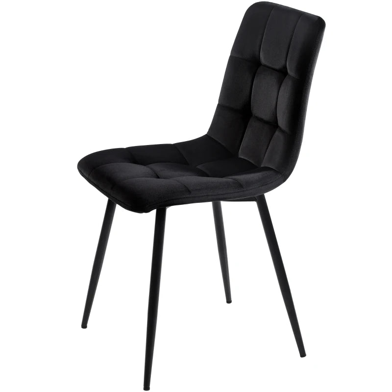 Set of 4 Ergonomic Velvet Dining Chairs with Upholstered Seat and Metal Frame in Black