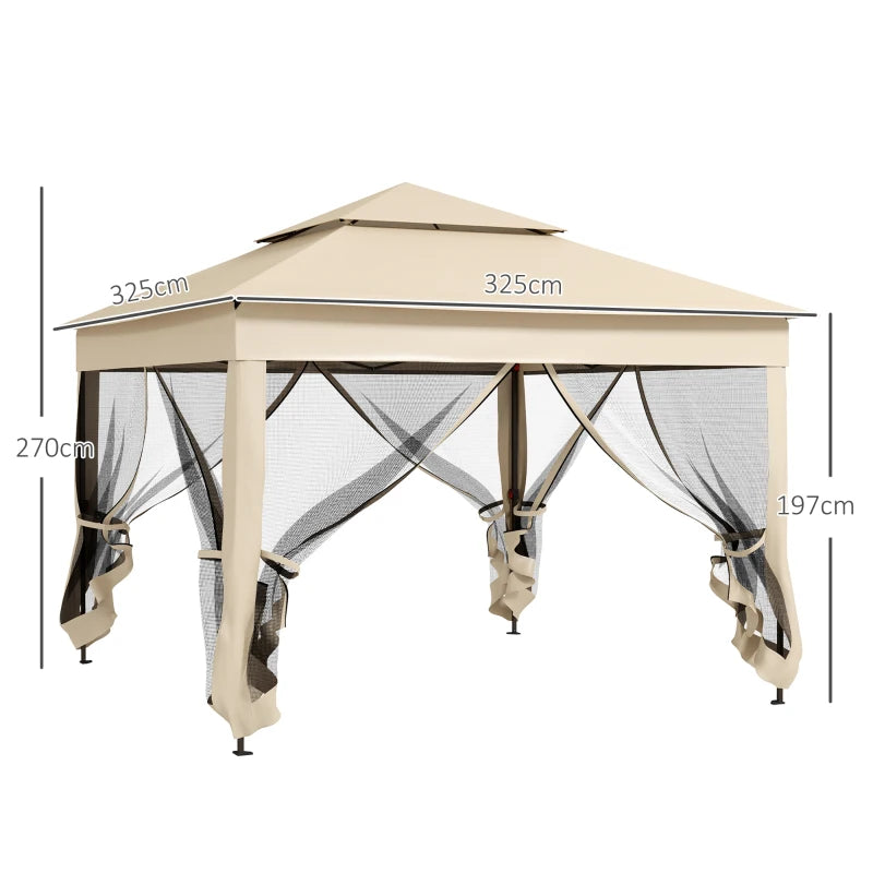 3x3m Cream White Pop Up Gazebo with Double Roof and Netting