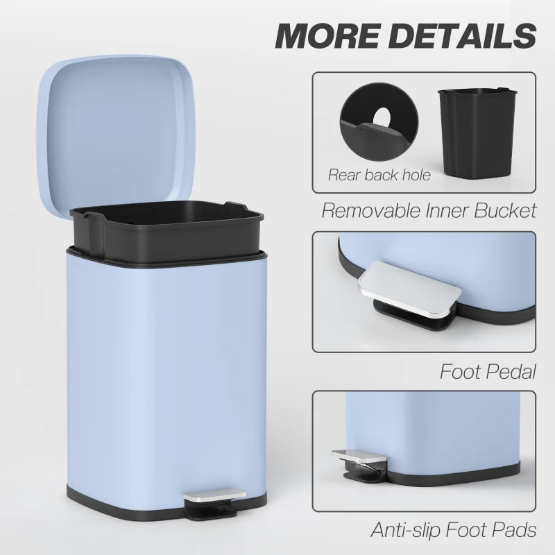 20L Modern Boxy Metal Kitchen Bin - Stylish Light Blue Trash Can for Home Organization and Waste Management
