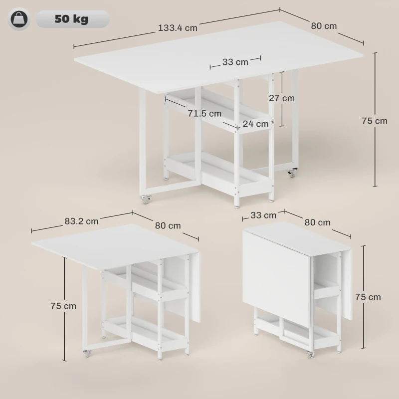 Stylish Four-Person Drop Leaf Table in White - Space-Saving Design for Dining Room or Kitchen