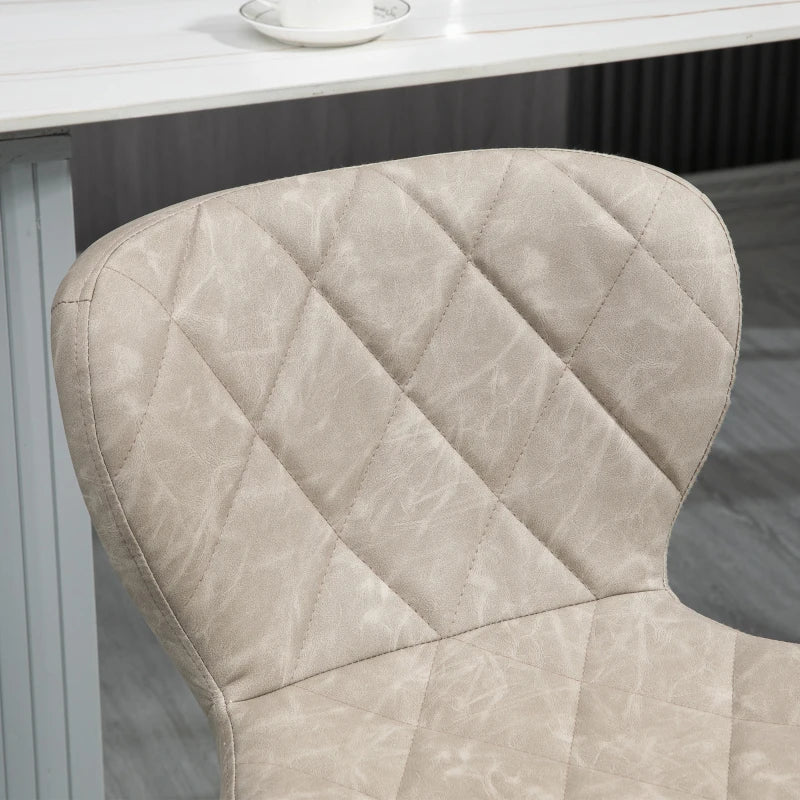 Set of 2 Swivel Bar Stools with Backrest & Footrest - Light Khaki PU, Steel Frame, Diamond Pattern for Kitchen & Dining