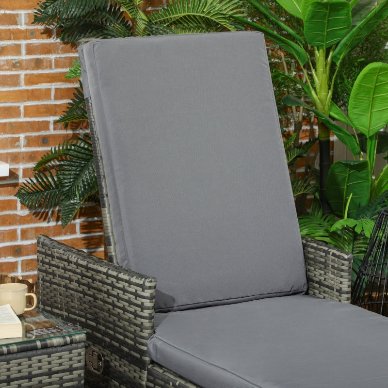 Grey Rattan Sun Lounger Set with Adjustable Backrest and Cushions