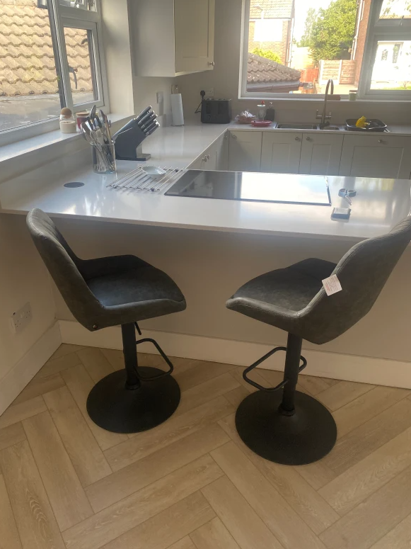 Retro Adjustable Bar Stools Set of 2 Upholstered Kitchen Chairs with Back Swivel Seat Dark Grey