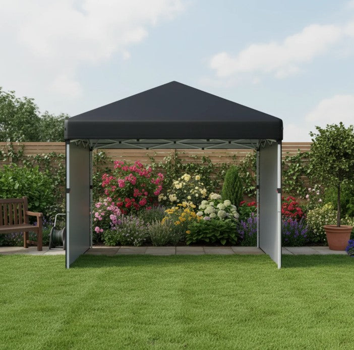 3m x 3m Pop Up Event Shelter - Height Adjustable Party Tent with Walls - Weight Bags and Wheeled Bag Included