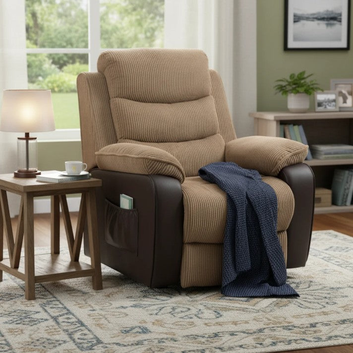 Oversized Electric Riser Recliner Chair for Elderly with Remote Control, USB Port and Side Pockets in Brown
