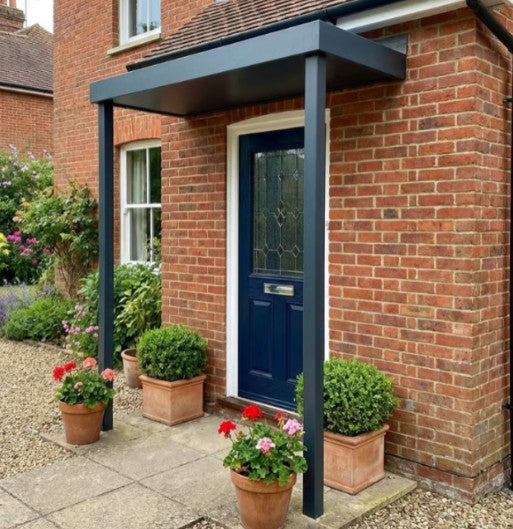 Aluminium Canopy with 2 Posts and LED Strip-light - RAL 7016 Anthracite Grey - Next Day Delivery