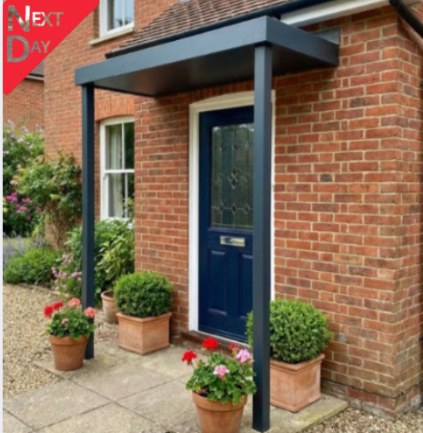 Aluminium Canopy with 2 Posts and LED Strip-light - RAL 7016 Anthracite Grey - Next Day Delivery