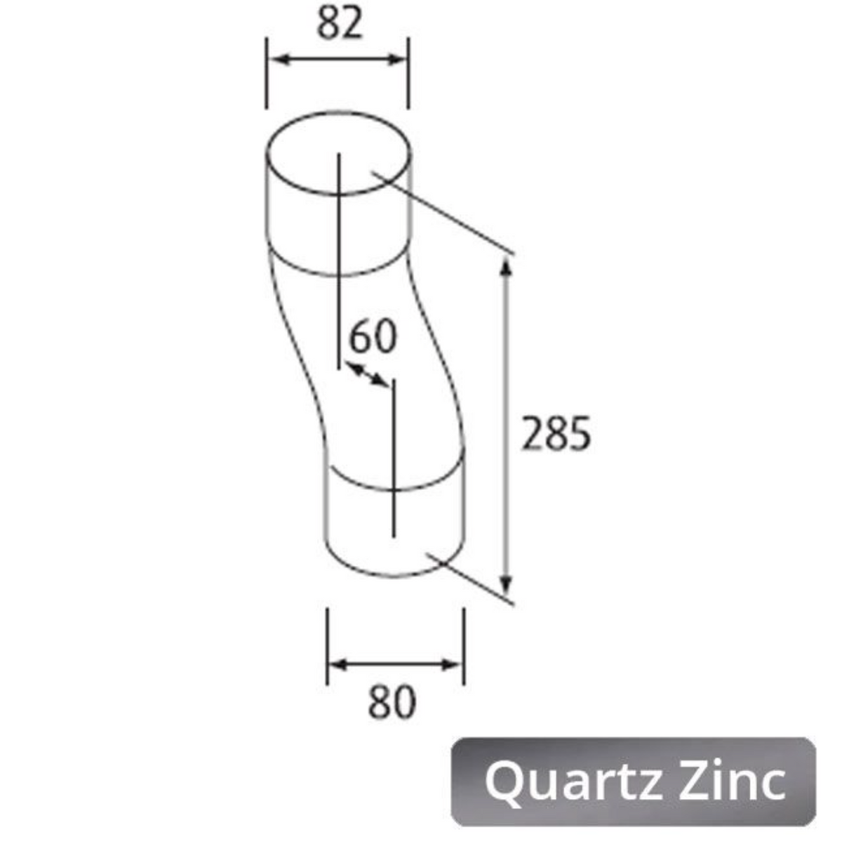 80mm Quartz Zinc Downpipe 60mm Projection Fixed Offset