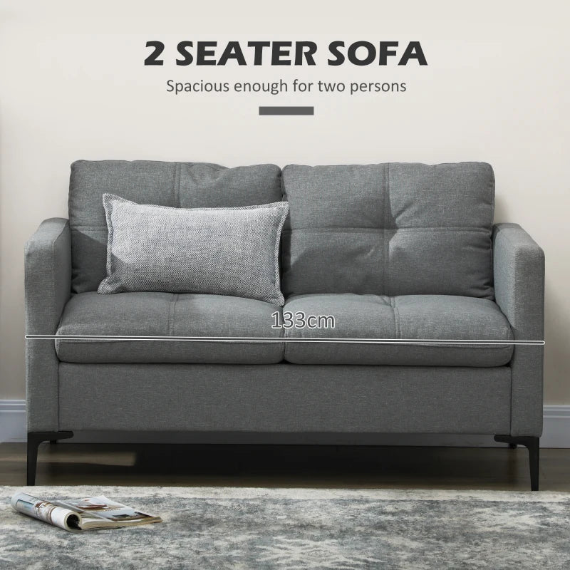 Stylish Grey Two-Seater Sofa with Steel Legs for Modern Living Spaces