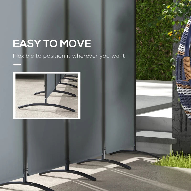 4 Panel Folding Garden Divider - 1.7m Dark Grey Privacy Screen with Wide Feet, Portable Freestanding Privacy Panel for Deck