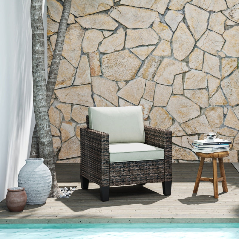 Brown Rattan Armchair with Cushions - Single Size
