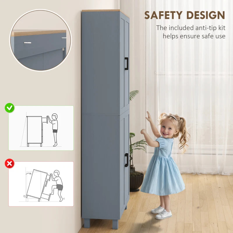 Freestanding Kitchen Cupboard 4-Door Storage Cabinet with Adjustable Shelves Modern Kitchen Pantry 170cm Grey Wood Effect