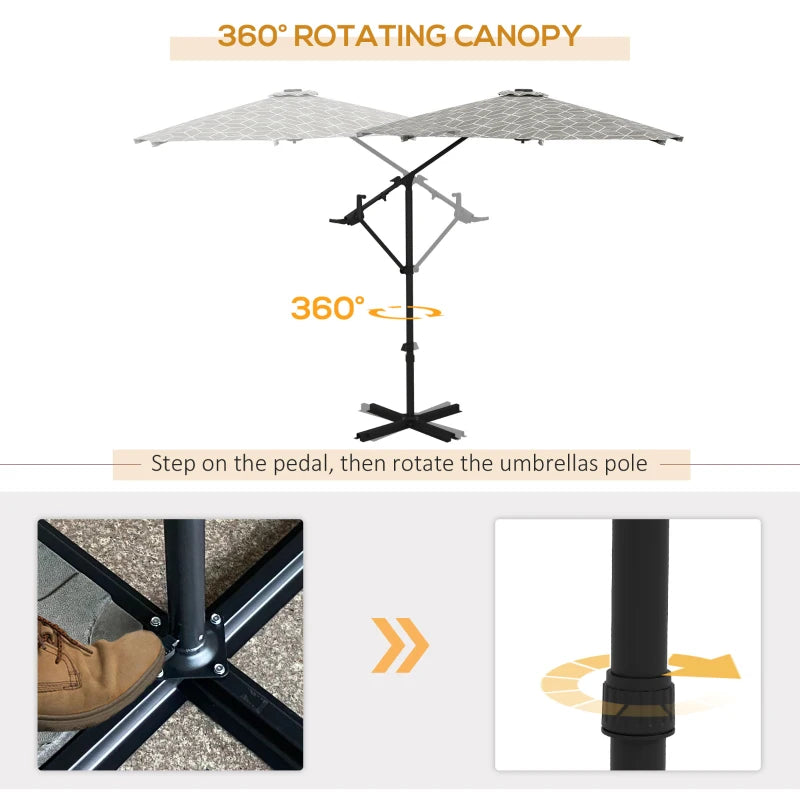 360° Rotation Black & White Cantilever Garden Parasol