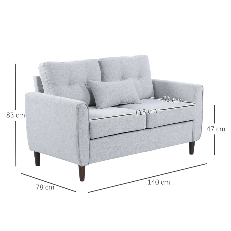 Modern 2 Seater Fabric Sofa with Spring Cushions and Wooden Legs, Tufted Love Seat for Living Room, Light Grey