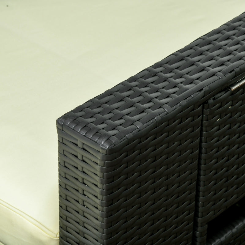 Black 5PC Rattan Sun Lounger Set with Adjustable Recliner and Storage Table