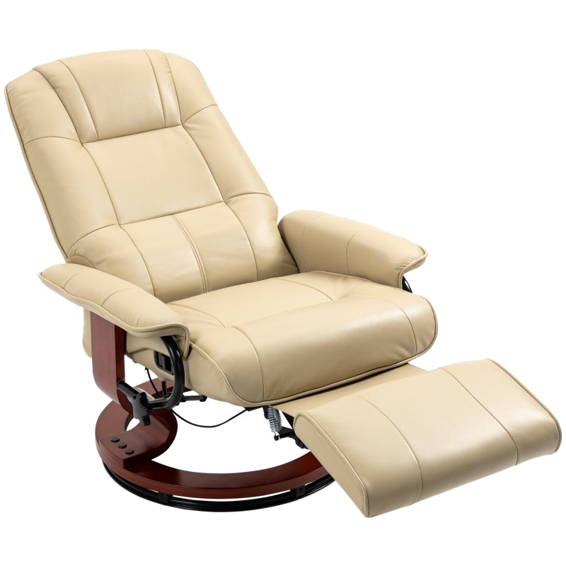 Cream Faux Leather Armchair with 145° Reclining Back and Footrest for Ultimate Comfort