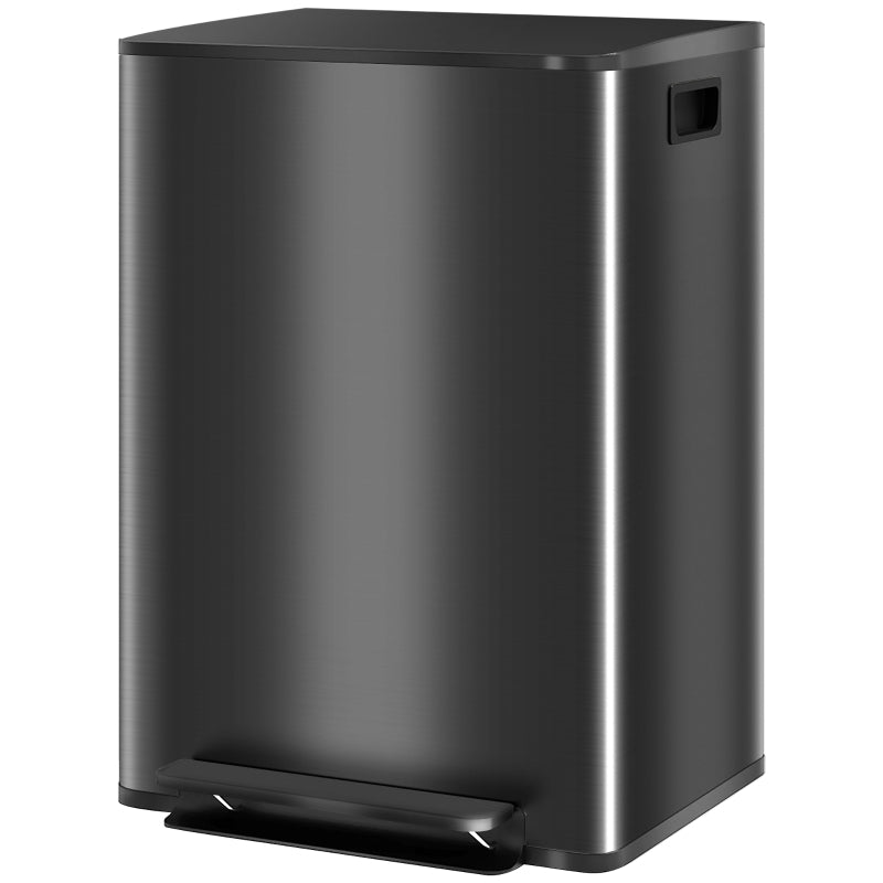 60L Dual Compartment Stainless Steel Trash Bin with Deodoriser Holders - Stylish Black Waste Management Solution