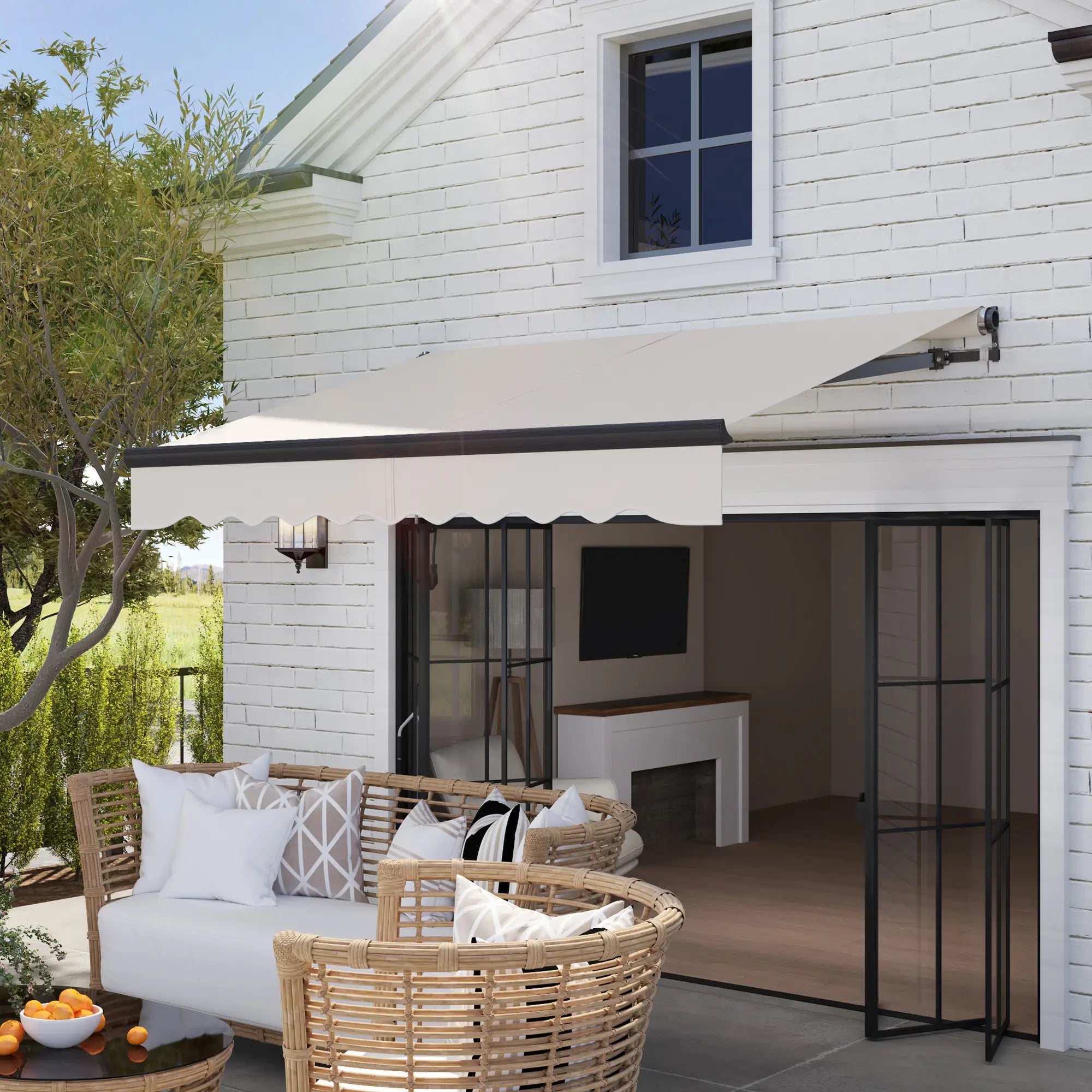 Beige 2.5m x 2m Electric Awning with Remote Controller - Aluminium Frame,  UV30+ Sun Shade Canopy for Garden Patio Deck