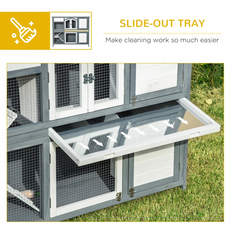Premium 2-Tier Outdoor Rabbit & Guinea Pig Hutch - Wooden Cage with Ramp, Divider & Openable Roof - 125x48x100cm Grey