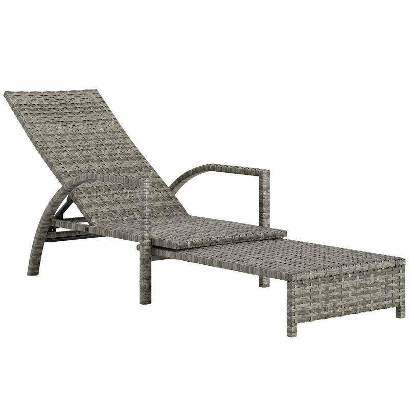 Adjustable PE Rattan Sun Lounger - Mixed Grey Outdoor Recliner for Garden & Patio
