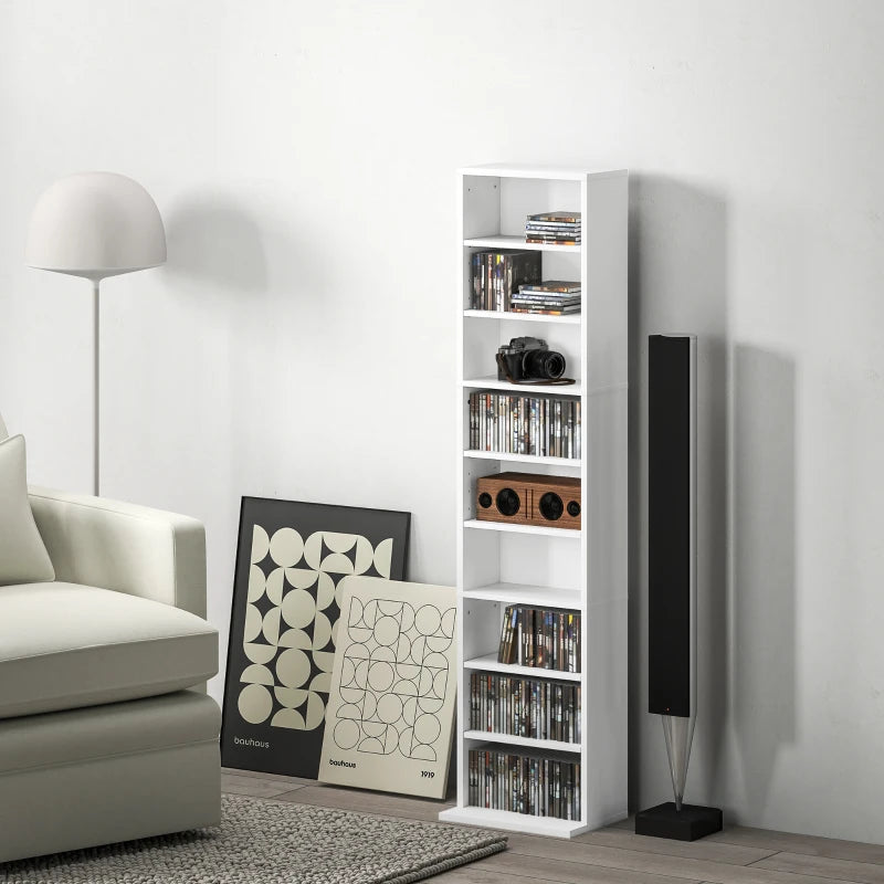 Stylish 260 Narrow CD Storage Unit in White - Space-Saving Organizer for CDs, DVDs, and Media Collections