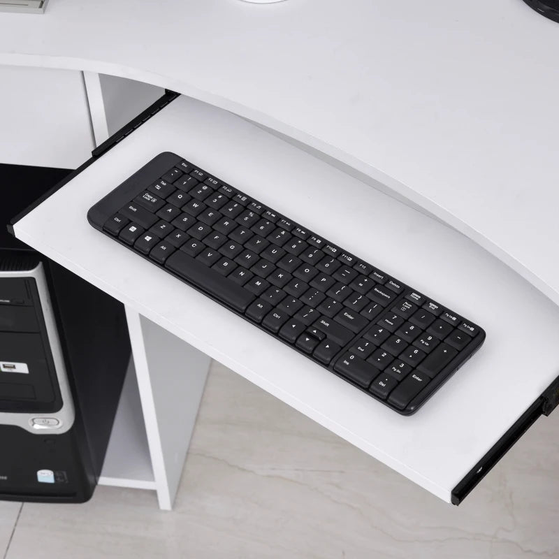 L-Shaped Corner Computer Desk with 2 Shelves, Keyboard Tray, Drawer & CPU Stand - White Home Office Furniture