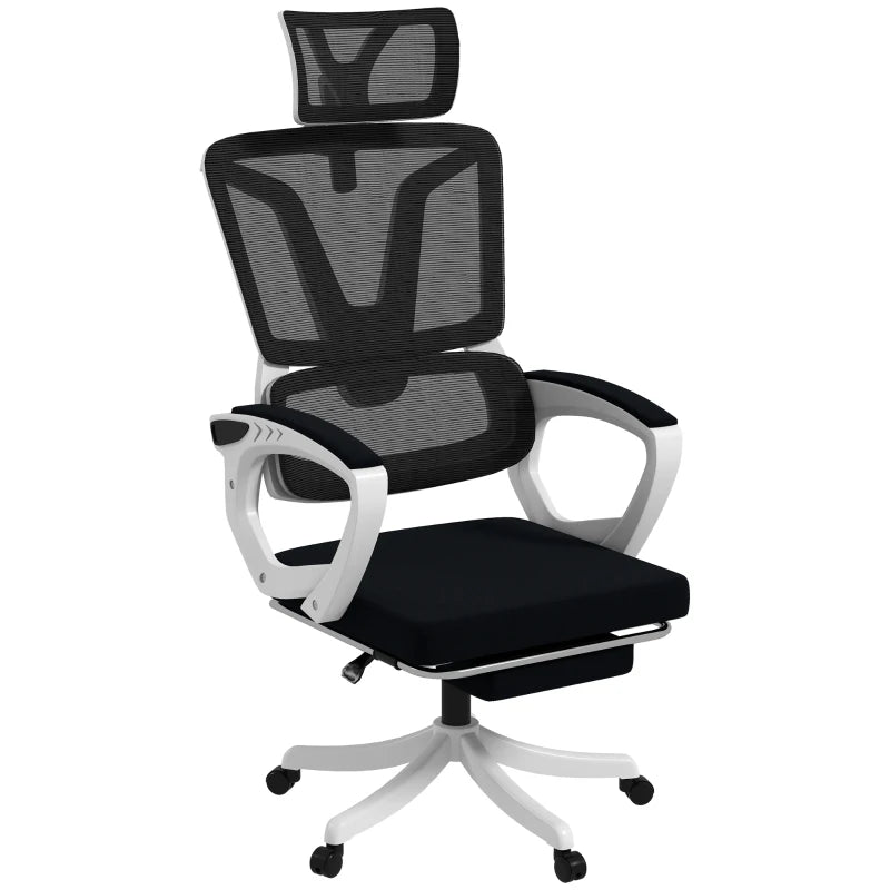 Vinsetto Ergonomic High Back Office Chair - Reclining Mesh Desk Chair with Adjustable Headrest, Lumbar Support & Foot Rest - Black