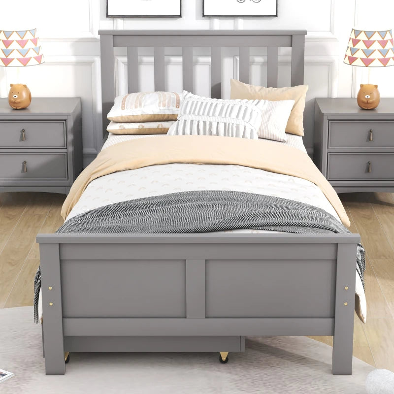 Wooden Pine Divan Storage Bed with Drawers - Solid Slatted Base, 3ft Single, Gray, 196x100x82 cm - Space-Saving Design