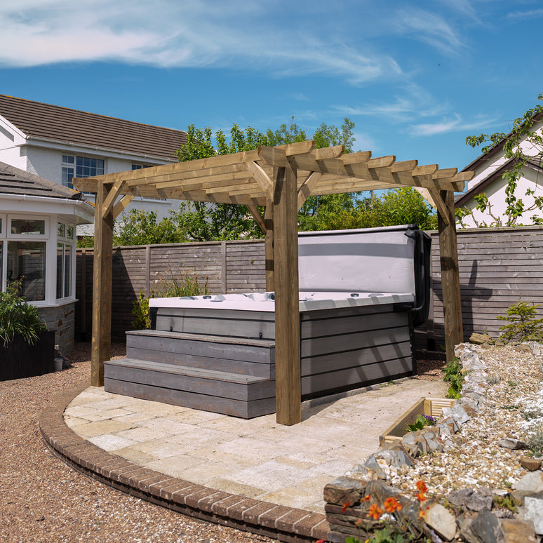 Ruby Flat Roof Wooden Pergola with Open Slatted Design - Modern Garden Pergola Structure