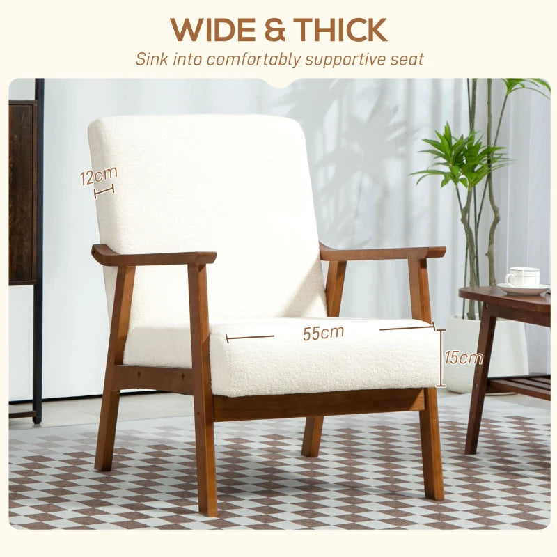 Mid Century Modern Boucle Accent Chair in White - Stylish Seating for Home Decor