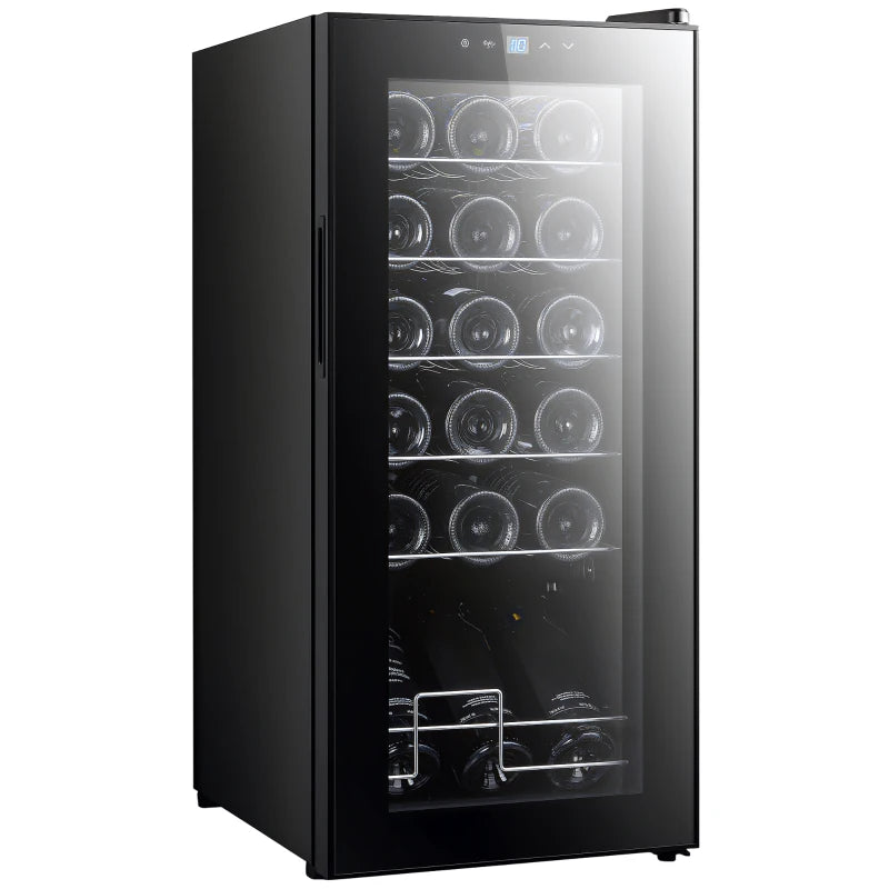 18-Bottle Black Wine Fridge with LED Lights - Compact Narrow Design for Optimal Wine Storage