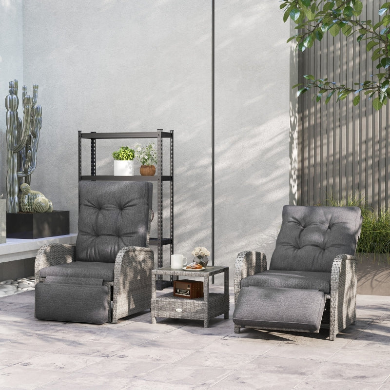 2 Seater Grey Rattan Wicker Chaise Lounge Sofa Set with Cushions for Patio Garden Porch