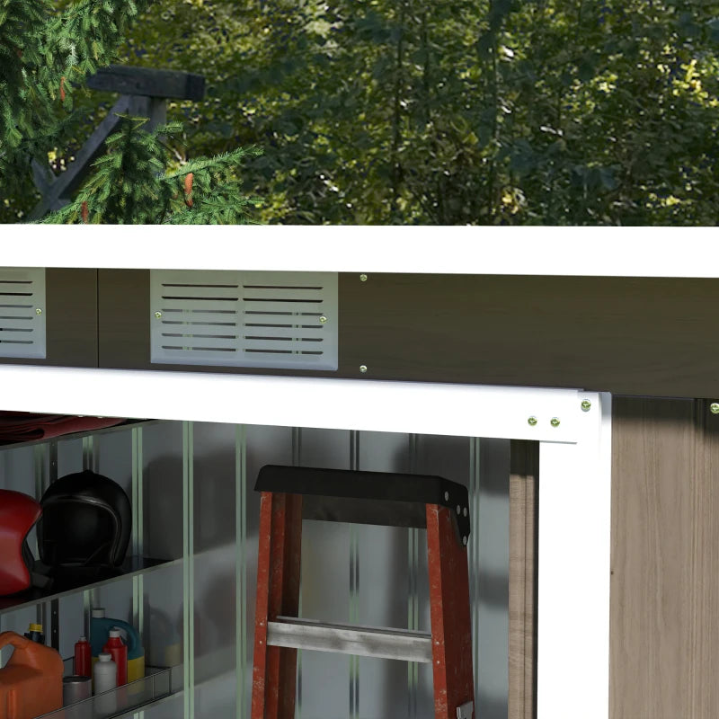 Light Grey Woodgrain 9ft x 4ft Metal Garden Shed with Ventilation & Foundation Kit