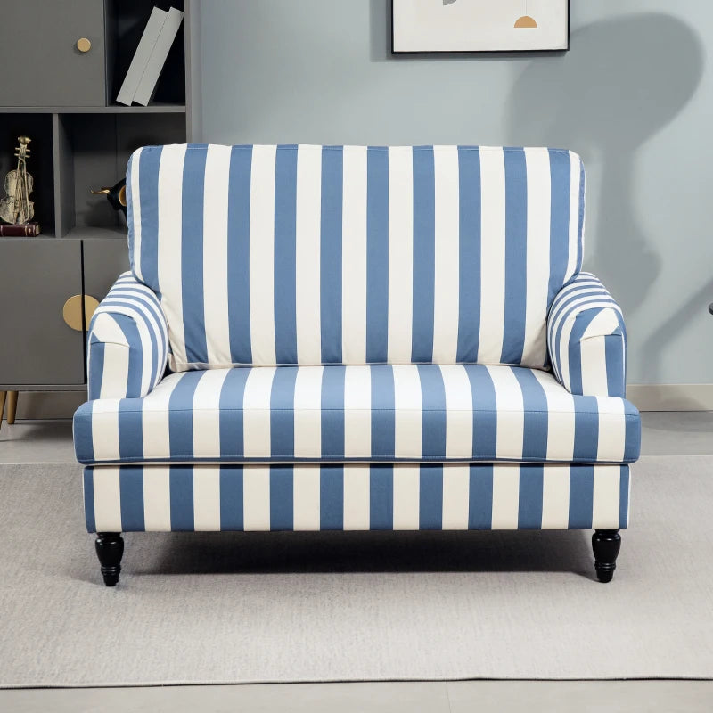 Velvet Cuddle Chair with Striped Design, Upholstered Snuggle Armchair for Living Room or Bedroom, Blue and White