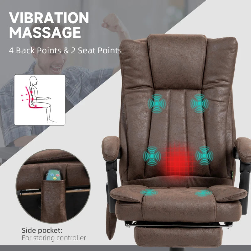 Vinsetto Vibrating Massage Office Chair with Heat & Adjustable Footrest - Ergonomic Dark Brown Desk Chair for Comfort