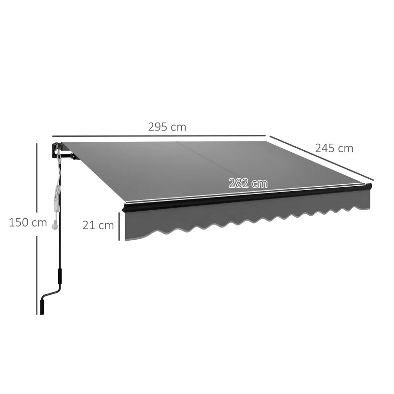 3 x 2.5m Dark Grey Electric Awning with LED Light & Remote Controller - Aluminium Frame DIY Retractable UV50+ Sun Shade Canopy for Garden, Patio, Deck, Door, Window