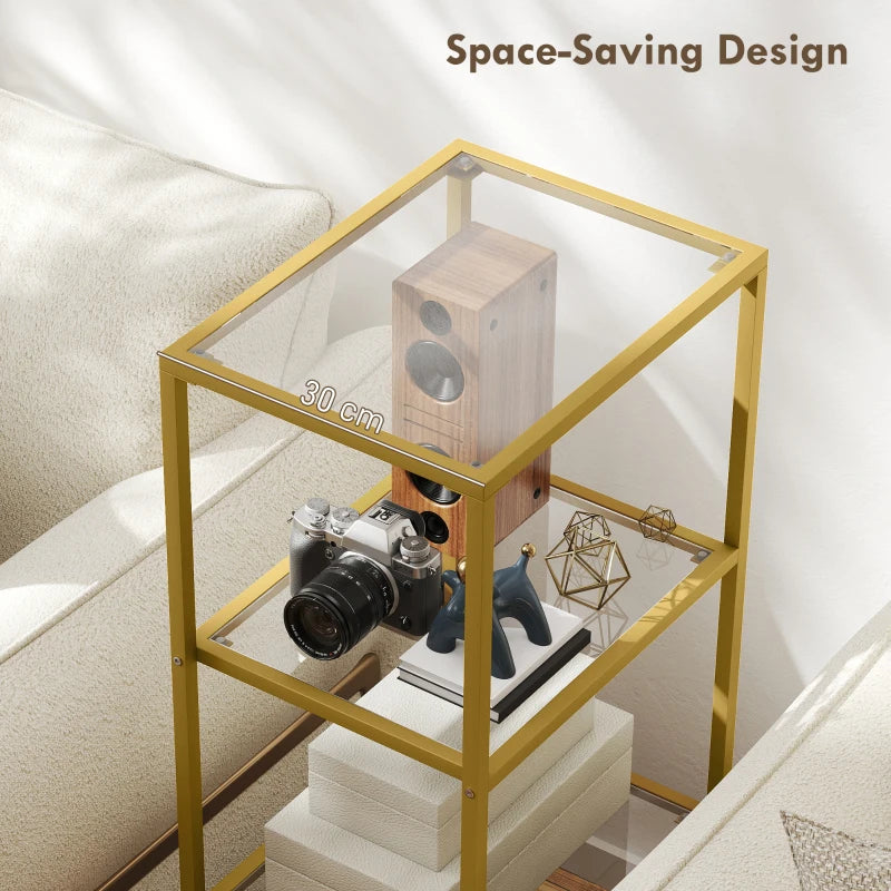 Elegant 4-Tier Glass Shelving Unit - Vertical Storage for Living Room, Home Office, Bedroom & Bathroom - Gold Tone Design