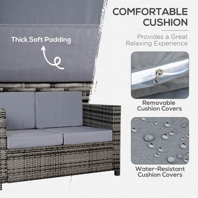 2 Seater Rattan Sofa in Mixed Grey - Soft Padded Cushion & Armrests