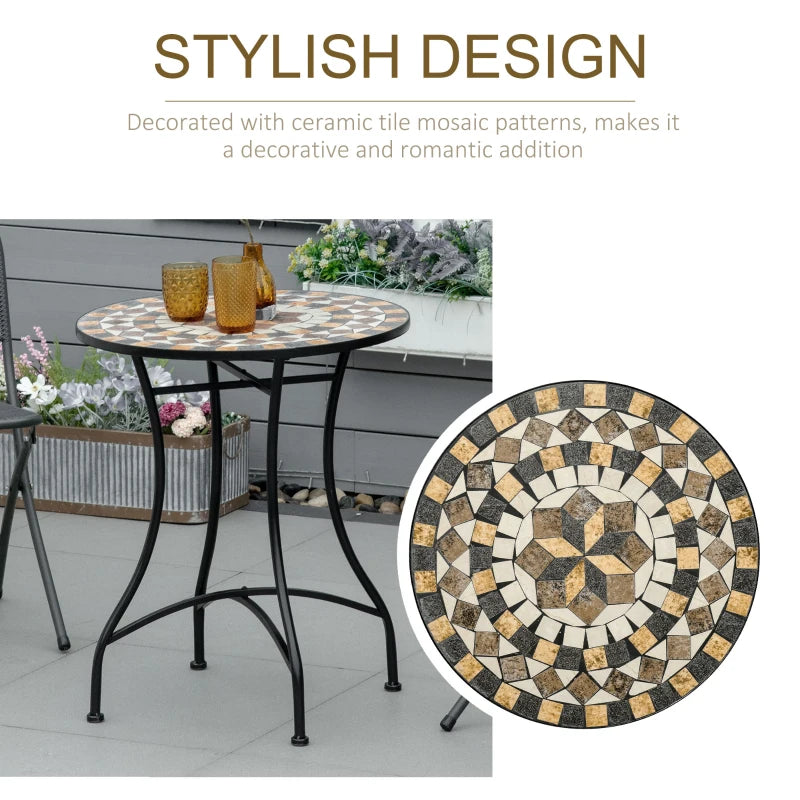 60cm Grey Mosaic Outdoor Patio Table - Round Garden Table for Outdoor Use
