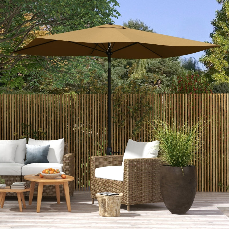 Brown Rectangular Garden Parasol Umbrella, 2x3m, Crank Tilt, Aluminium Pole