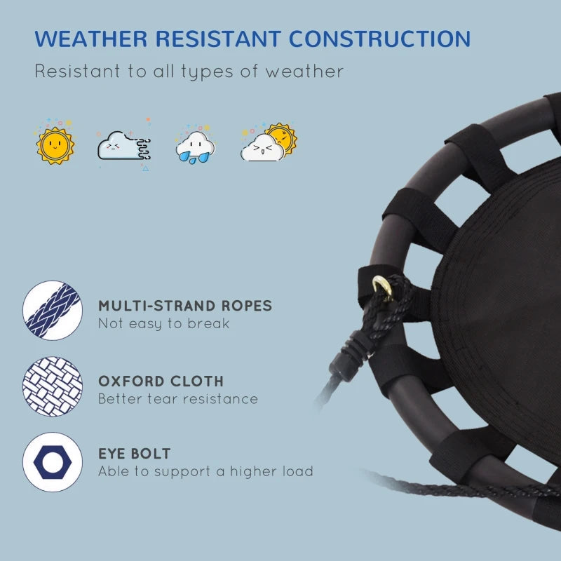 Black Kids Nest Swing Seat - 23.5 Inch Round Hanging Tree Toy