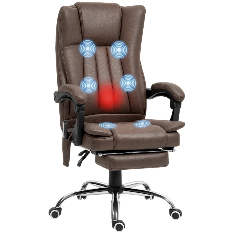 Vinsetto Vibrating Massage Office Chair with Heat & Adjustable Footrest - Ergonomic Dark Brown Desk Chair for Comfort
