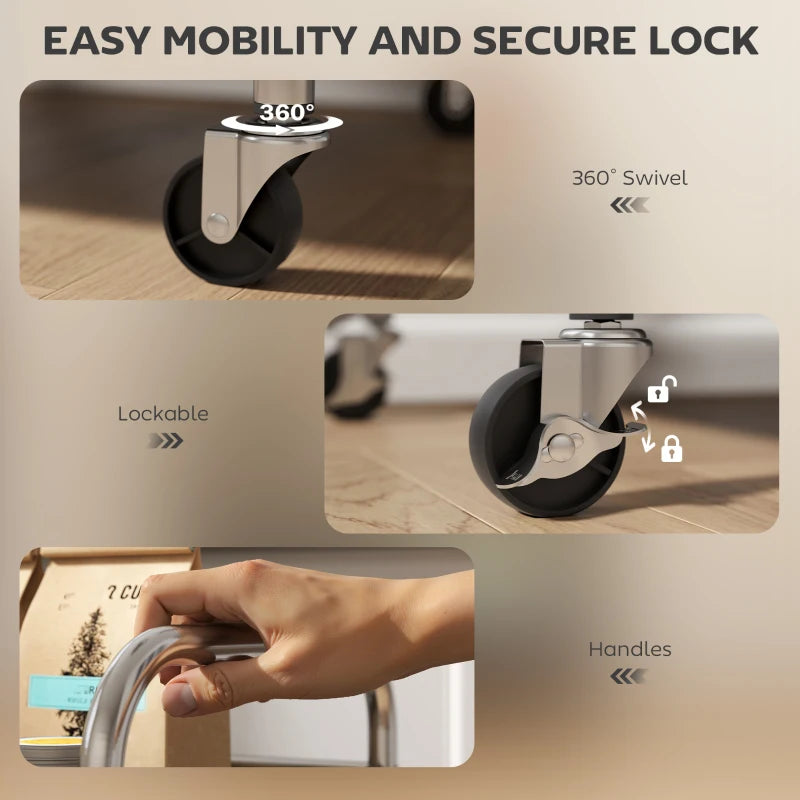 3 Tier Stainless Steel Kitchen Storage Trolley with Adjustable Shelf - Versatile Silver Cart for Organizing Kitchen Essentials