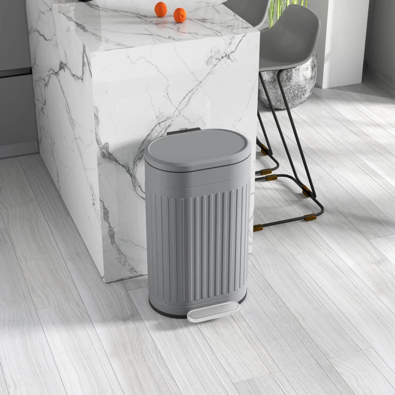 30L Grey Metal Kitchen Bin with Soft-Close Lid - Stylish and Durable Waste Container for Home and Office