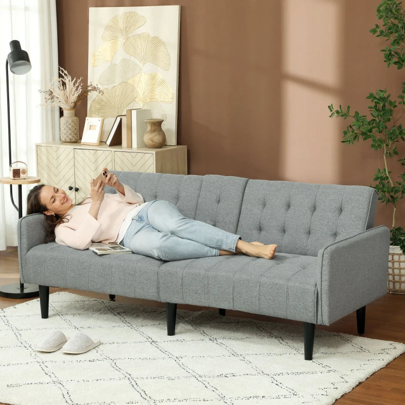 Light Grey Three-Seater Sofa Bed with Cupholders for Comfort and Style