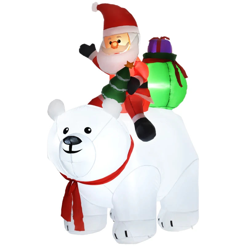 6.6ft Inflatable Santa on Polar Bear - Christmas Outdoor Decoration for Holiday Festivities