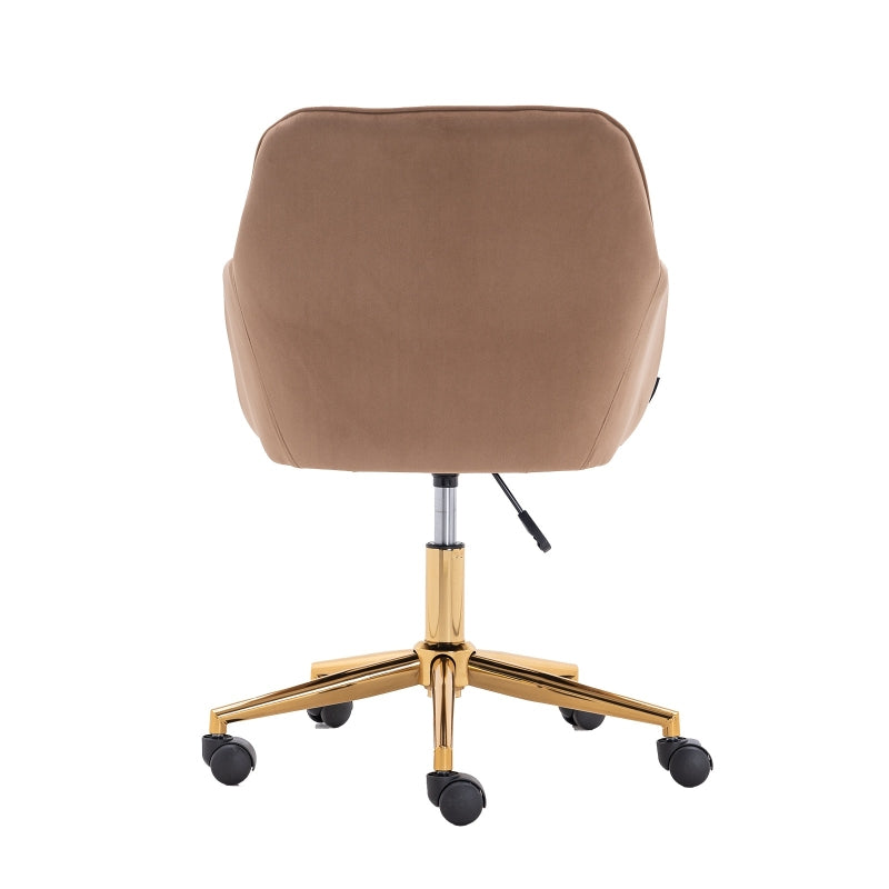 Velvet Adjustable Height Swivel Office Chair with Gold Legs and Ergonomic Backrest, Coffee Colour, 58x58x86 cm